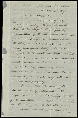 Letter from Frederick William Chesson, 62 Kensington Road, S. E., London, [England], to William Lloyd Garrison, 18 October 1869