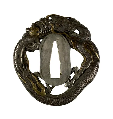 Tsuba with Dragon Holding a Jewel