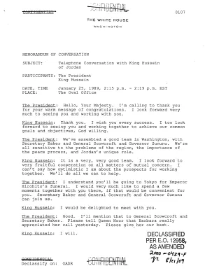 Telephone Conversation with King Hussein of Jordan, January 25, 1989