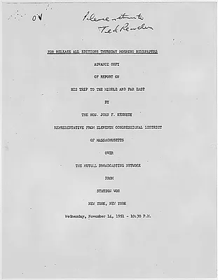 Report on his Trip to the Middle and Far East by the Honorable John F. Kennedy November 14, 1951