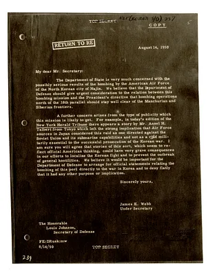 Letter from Under Secretary of State James Webb to  Secretary of Defense Louis Johnson
