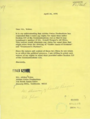Letter from President Gerald R. Ford to Adrian Weiss Regarding a Request for Equal Time Waiver