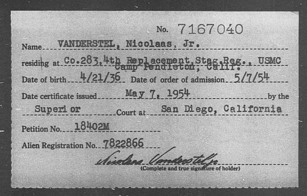 Vanderstel, Nicolaas Jr - 1954