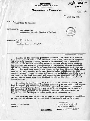 Memorandum of Conversation with Secretary of State Dean Acheson and United States Ambassador to Thailand Edwin F. Stanton