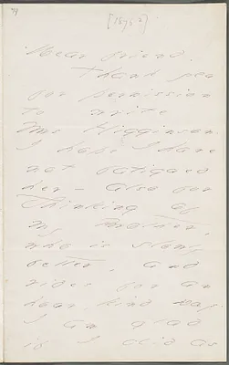 Your Scholar (Emily Dickinson), Amherst, Mass., autograph letter signed to Thomas Wentworth Higginson, early 1877