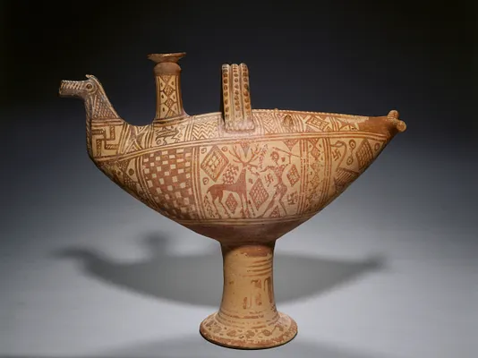 Italo-Geometric Bird Askos (Oil Vessel): Hunter (Herakles?) and Stag