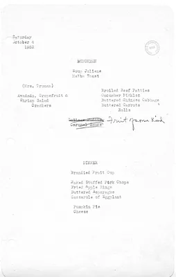 White House Luncheon and Dinner Menu