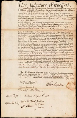 Katharine Stanton indentured to apprentice with William Simpkins of Boston, 1 August 1759