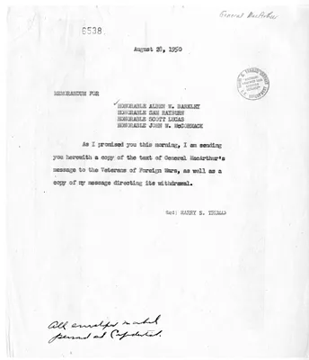 Memorandum from President Harry S. Truman to Congressional Leadership