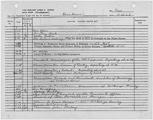 President's Daily Diary Entry, November 26, 1963