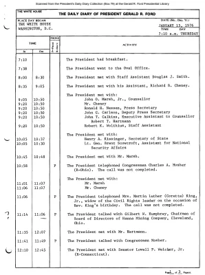 President Gerald R. Ford's Daily Diary, January 15, 1976