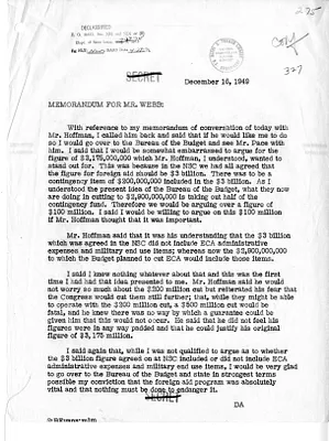 Memorandum from Secretary of State Dean Acheson to James Webb