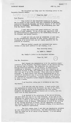 Press Release, Correspondence Between President Harry S. Truman and Francis Biddle