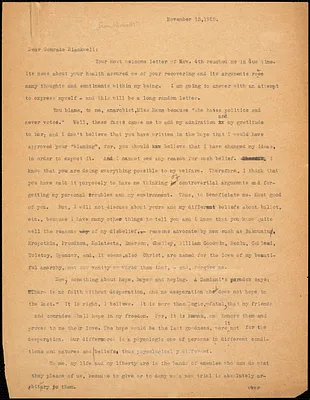 Bartolomeo Vanzetti typed letter (copy) to Alice Stone Blackwell, [Charlestown], 13 November 1925
