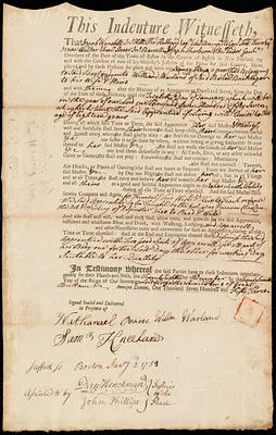 Nancy Hews indentured to apprentice with William Warland of Boston, 28 December 1753
