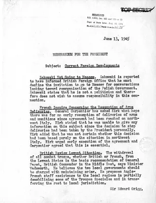 Memorandum from Acting Secretary of State Joseph Grew to President Harry S. Truman, Current Foreign Developments