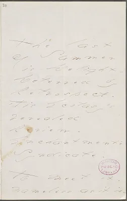 Emily Dickinson, Amherst, Mass., autograph manuscript poem: The last of Summer is delight, 1876