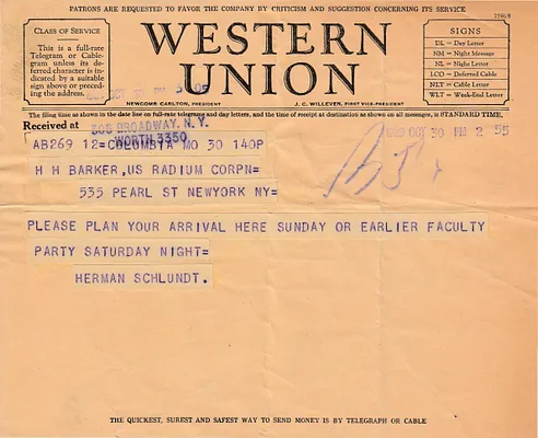 Telegram to H.H. Barker, October 30, 1929