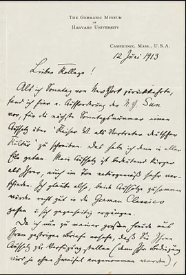 Francke, Kuno, 1855-1930 autograph letter signed to Hugo Münsterberg, Cambridge, Mass., 12 June 1913