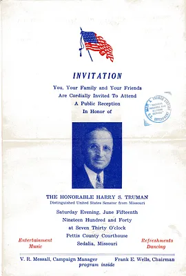 Program for Reception for Senator Harry S. Truman