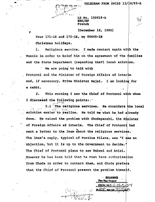 Telegram from Swiss Ambassador Lang, Tehran