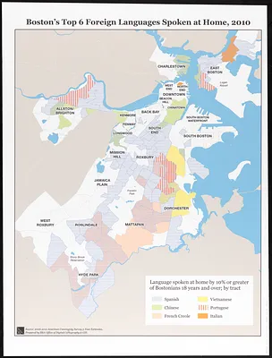 Boston's top 6 foreign languages spoken at home, 2010