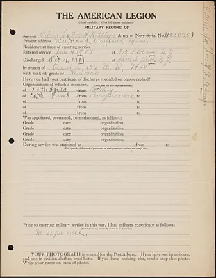 American Legion military record of Edwin LaForest Hutchings