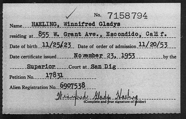 Haeling, Winnifred Gladys - 1953