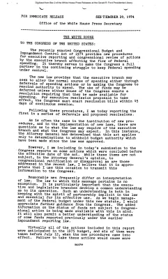President's letter to Congress about budget deferrals and rescissions