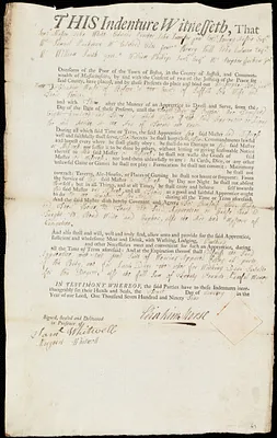 Christopher Bell, Jr. indentured to apprentice with Eliakim Morse of Boston, 10 January 1795