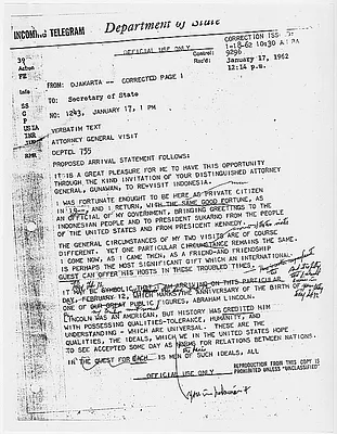 Department of State Telegram Proposed Arrival Statements for Attorney General