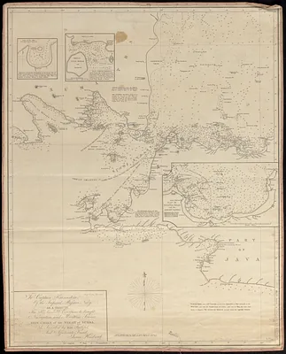 To Captain Krusenstern, of the Imperial Russian Navy, as a tribute for his laudable exertions to benefit navigation and maritime science, this chart, of the Strait of Sunda