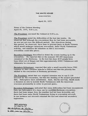 Ford Administration Notes of the Cabinet Meeting