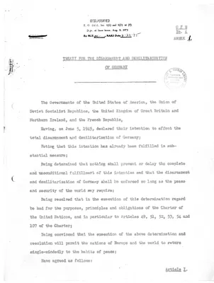 Report, Annex 1 to Council of Foreign Ministers Report 4, Treaty for the Disarmament and Demilitarization of Germany