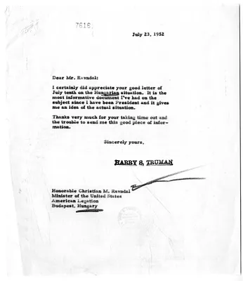 Correspondence Between President Harry S. Truman and Christian Ravndal, with Attachment and Related Note