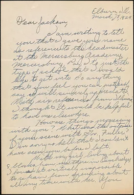 L. C. Roolin autograph note signed to [Gardner] Jackson, Elburn, Ill., March 18, 1929
