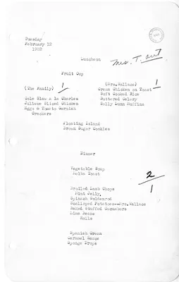White House Luncheon and Dinner Menu