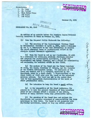 Memorandum to Gordon Gray from Brig. Gen. Robert Cutler