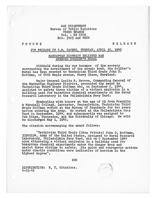 War Department Press Release