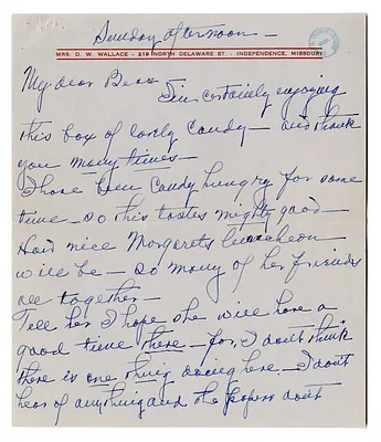 Letter from Madge Gates Wallace to Bess W. Truman