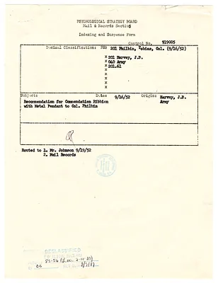Memorandum for the Record re Recommendation of Commendation for Lieutenant Colonel Tobias R. Philbin, with Attachments