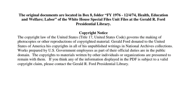 FY 1976 - 12/04/74 - Health, Education and Welfare; Labor