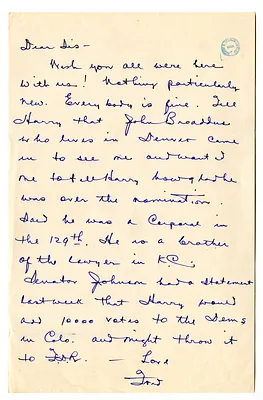 Letter from Fred Wallace to Bess W. Truman