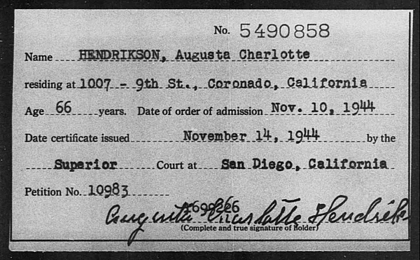 Hendrikson, Augusta Charlotte - 1944