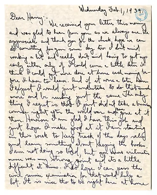 Letter from Mary Jane Truman to Harry S. Truman