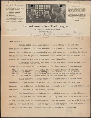 Sacco-Vanzetti New Trial League typed letter (circular), Boston, Mass., [June 1924?]