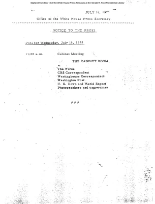 Pool for Wednesday, July 16, 1975 [Pool Assignments]