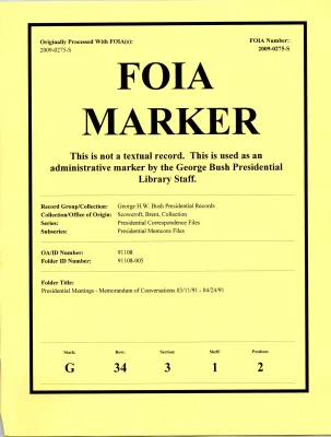 Presidential Meetings--Memorandum of Conversations 3/11/91-4/24/91