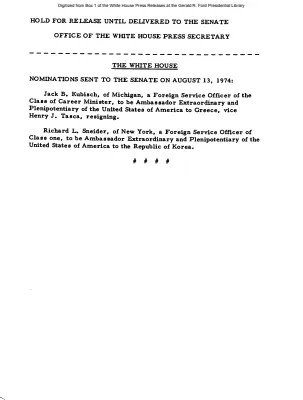 Nominations Sent to the Senate [Position Appointments and Resignations]