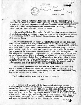 Memorandum of Telephone Conversation with Secretary of State Dean Acheson and Matthew Connelly
